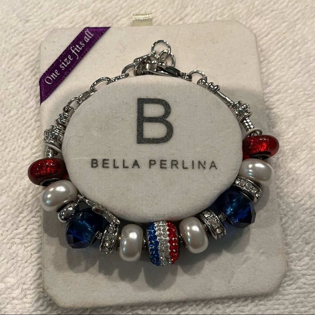 New Bella Perlina Red White And Blue Bead Silver Tone Bracelet